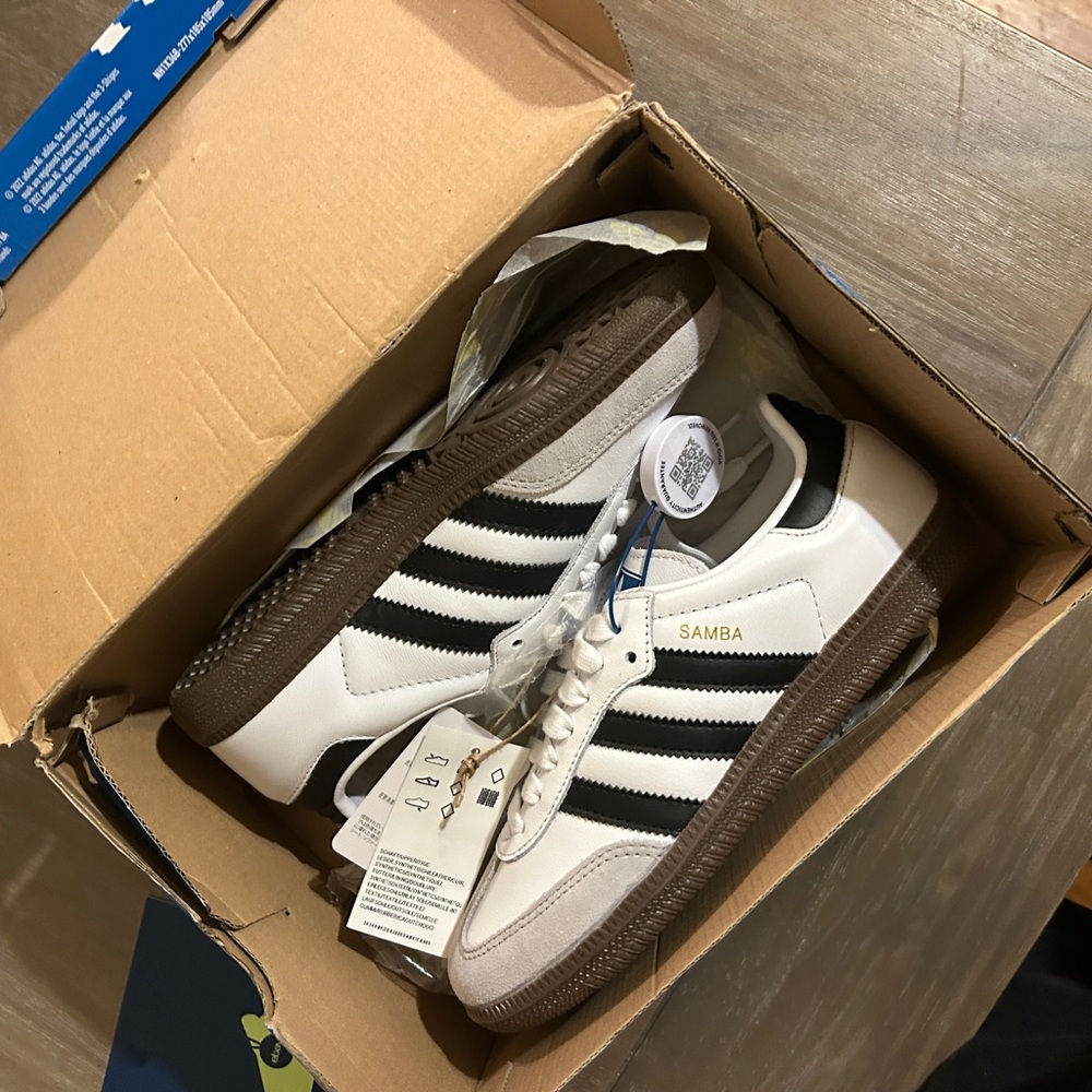 Adidas Samba White and Black Shoes with Brown Soles